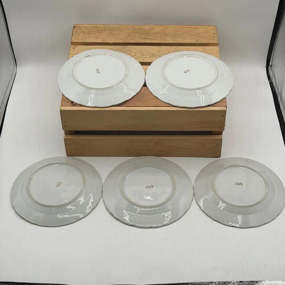 Vintage Pink Rose Porcelain Saucer / Dessert Plates with Gold Trim – Set of 5